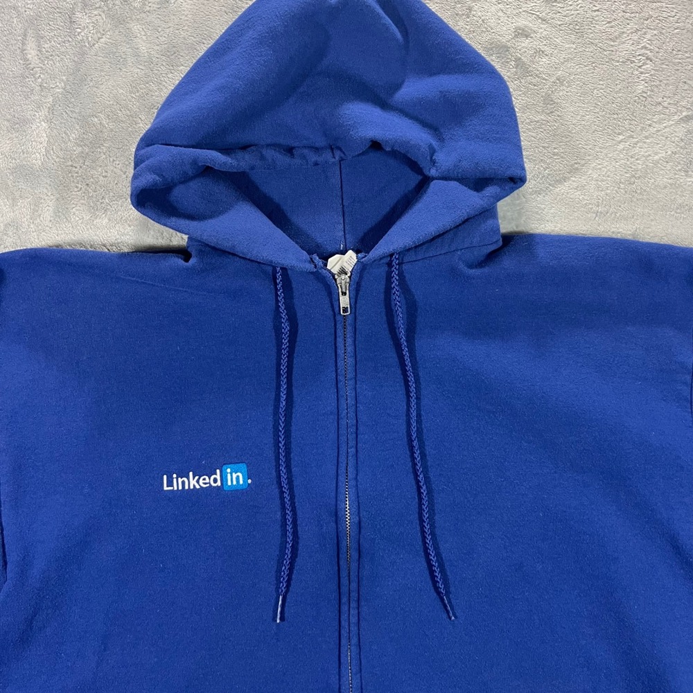 LinkedIn Hoodie Adult Large Blue Zip Up Clique Tech Swag Trust Safety Silicon